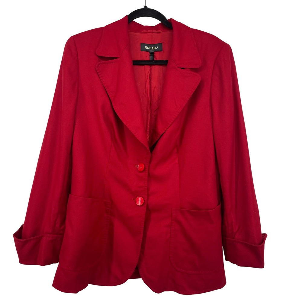 ESCADA Size 42 / M Red Single Breasted Blazer Jacket Cashmere Notch Lapel Womens